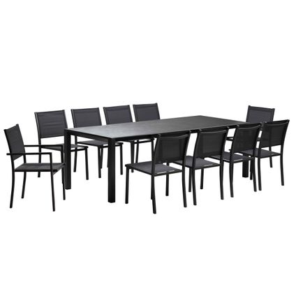 Ensemble table de jardin extensible aluminium et pierre Oviala Atlanta et 10 assises gris