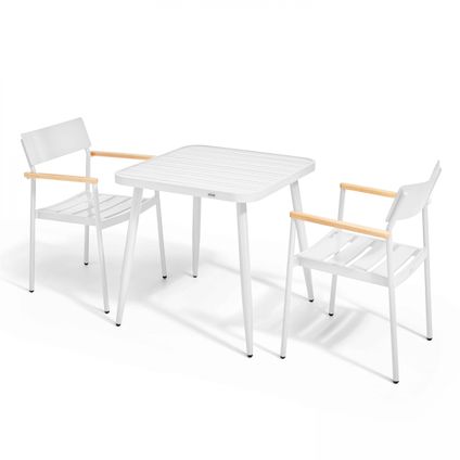 Oviala Bristol Tuinset met tafel en 2 fauteuils van aluminium/wit hout