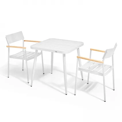 Oviala Bristol Tuinset met tafel en 2 fauteuils van aluminium/wit hout