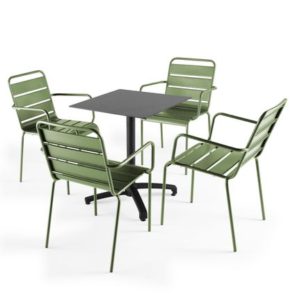 Ensemble table de jardin stratifié foncé Oviala Opéra et 4 fauteuils vert cactus