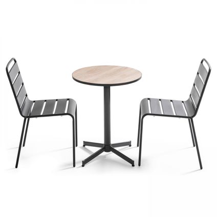 Oviala Tivoli Tuinset ronde tafel en 2 metalen houten stoelen