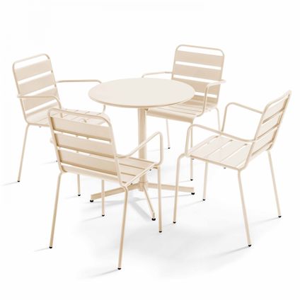 Ensemble table de jardin et 4 fauteuils métal Oviala Palavas ivoire