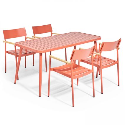 Oviala Bristol Tuinset met tafel en 4 fauteuils van terracotta aluminium