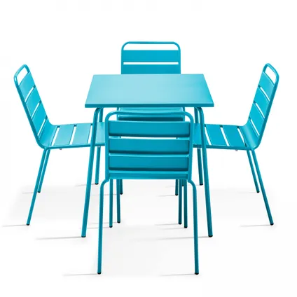 Oviala Palavas Tuinset met tafel en 4 blauwe metalen stoelen