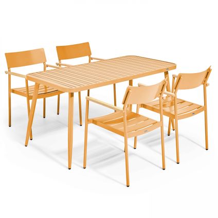 Oviala Bristol Tuinset met tafel en 4 fauteuils in geel mosterd aluminium