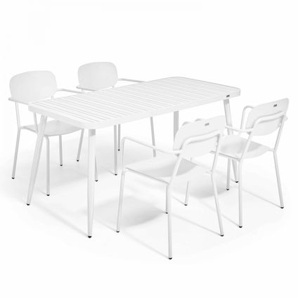 Ensemble table de jardin Oviala Bristol et 4 fauteuils en aluminium blanc