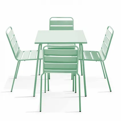 Oviala Palavas Tuinset met tafel en 4 groene salie metalen stoelen