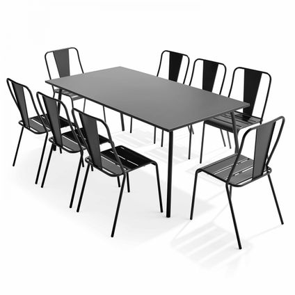 Ensemble table de jardin Oviala Palavas et 8 chaises bistrot en acier gris