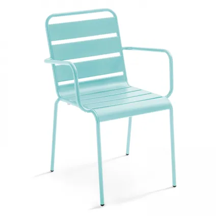 Oviala Palavas Tuinset met tafel en 6 fauteuils van turquoise metaal 5