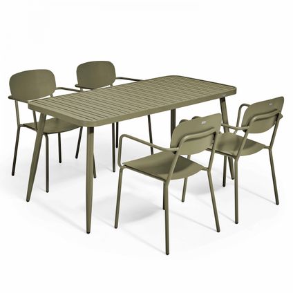Ensemble table de jardin Oviala Bristol et 4 fauteuils en aluminium vert kaki