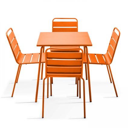 Oviala Palavas Tuinset met tafel en 4 metalen oranje stoelen