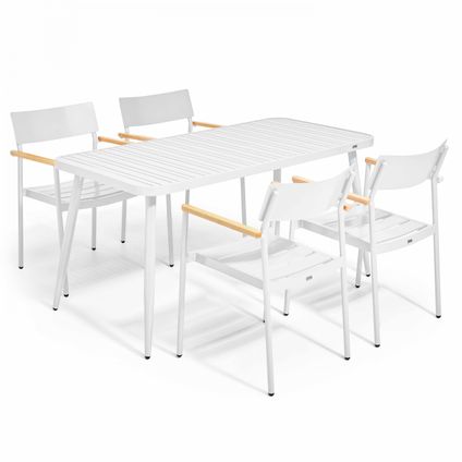 Oviala Bristol Tuinset met tafel en 4 witte aluminium fauteuils