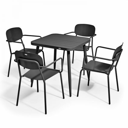 Oviala Bristol Tuinset met tafel en 4 zwarte aluminium fauteuils
