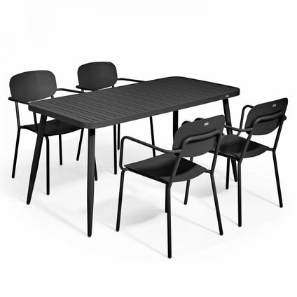 Ensemble table de jardin Oviala Bristol et 4 fauteuils en aluminium noir