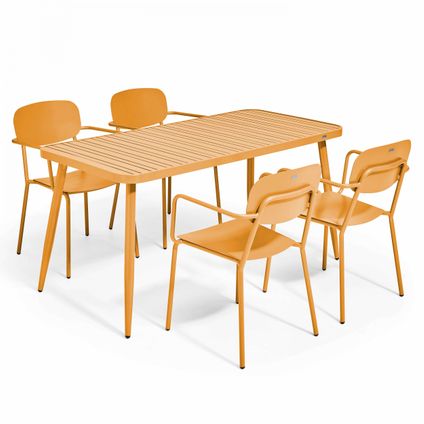 Oviala Bristol Tuinset met tafel en 4 fauteuils in geel mosterd aluminium