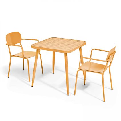 Ensemble table de jardin Oviala Bristol et 2 fauteuils en aluminium jaune moutarde