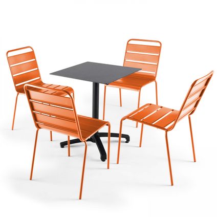 Oviala Opéra Set zwarte gelamineerde tuinset en 4 oranje stoelen