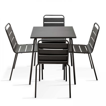 Oviala Tuinset met tafel en 4 grijze metalen stoelen