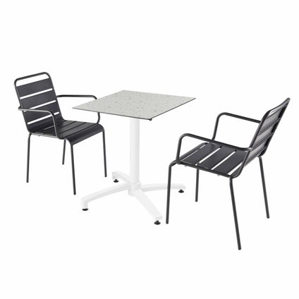 Ensemble table de jardin stratifié terrazzo Oviala Opéra et 2 chaises gris
