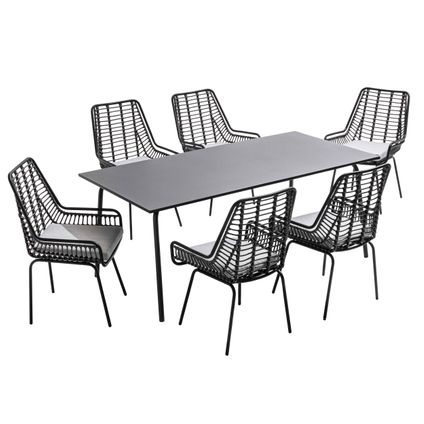 Ensemble table de jardin Oviala Palavas et 6 chaises en résine tressée et acier