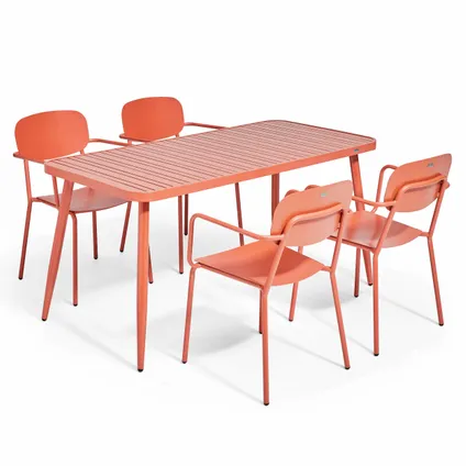 Ensemble table de jardin Oviala Bristol et 4 fauteuils en aluminium terracotta
