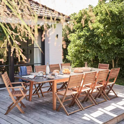 Ensemble table de jardin extensible Oviala Arles en eucalyptus avec 10 assises 2
