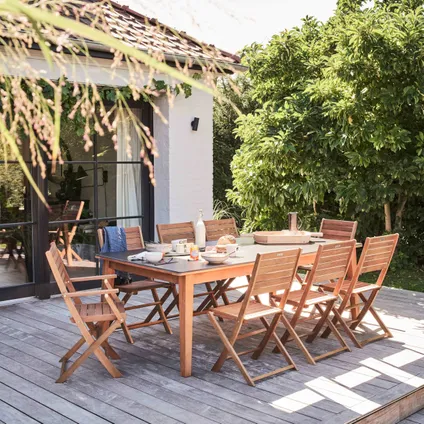Ensemble table de jardin extensible Oviala Arles en eucalyptus avec 10 assises 3