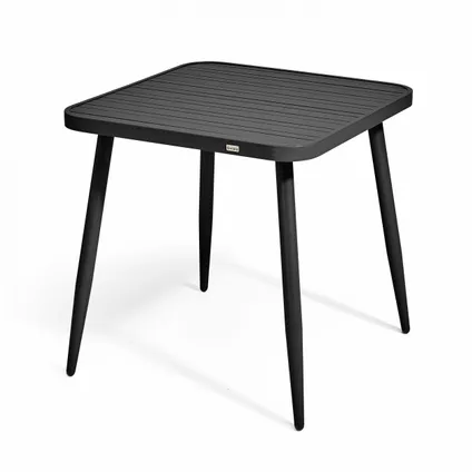 Oviala Bristol Tuinset met tafel en 2 fauteuils van aluminium/zwart hout 2