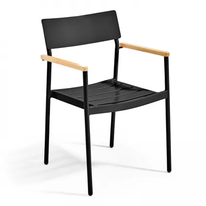 Oviala Bristol Tuinset met tafel en 2 fauteuils van aluminium/zwart hout 5