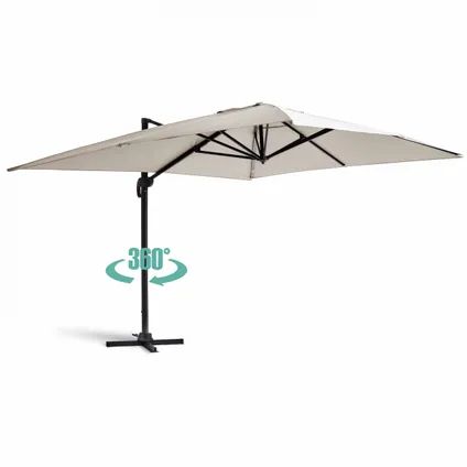 Oviala Verstelbare parasol van 3x4m en 4 witte aluminium tegels om te vullen 2
