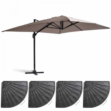 Oviala Caserta Verstelbare parasol van 3x4m en 4 verzwaarde aluminium taupe tegels