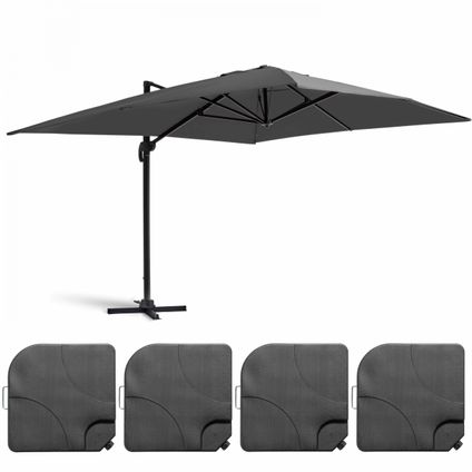 Oviala Caserta Verstelbare parasol van 3x4m en 4 grijze aluminium vulbare tegels