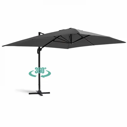 Oviala Verstelbare parasol van 3x4m en 4 grijze aluminium vulbare tegels 2