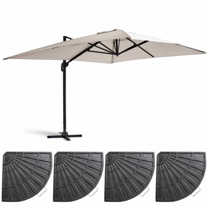 Oviala Verstelbare parasol van 3x4m en 4 witte aluminium gewichtsplaten