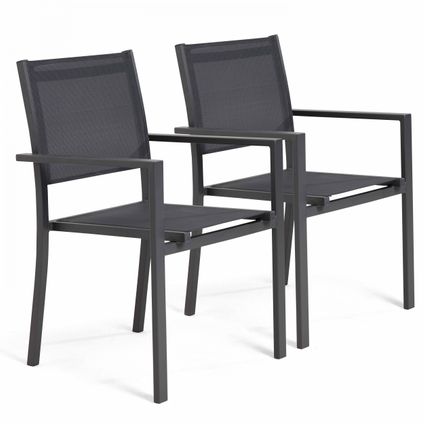 Lot de 2 fauteuils de jardin aluminium et textilène Oviala Nice gris