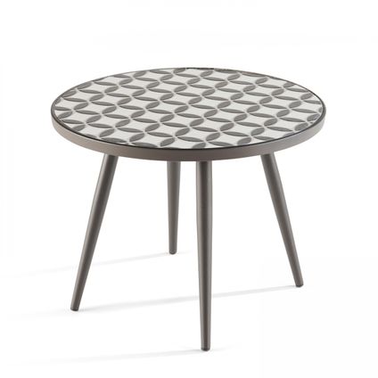 Oviala Tivoli Ronde tuin salontafel van grijs staal met keramisch tafelblad