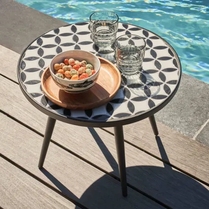 Oviala Ronde tuin salontafel van grijs staal met keramisch tafelblad 2
