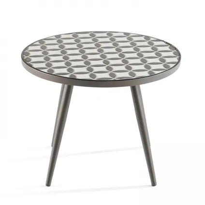 Oviala Ronde tuin salontafel van grijs staal met keramisch tafelblad 4