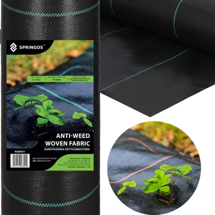 Springos Tissu de Paillage - Anti-Mauvaises Herbes - Feuille de Protection - 70g - 1,1X10 M - Noir 5