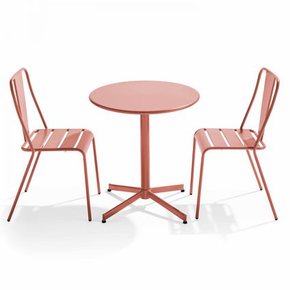 Ensemble table ronde Oviala Palavas et 2 chaises de jardin bistrot en métal argile