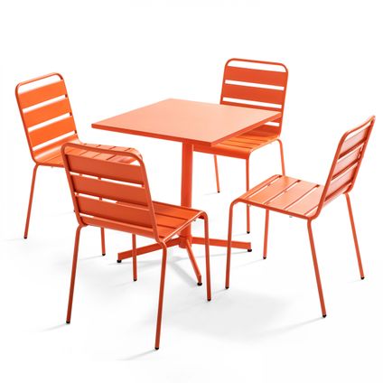 Oviala Palavas Set van een vierkante tuintafel en 4 oranje stoelen