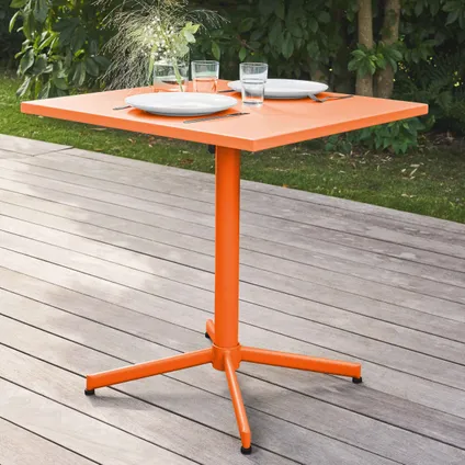Oviala Palavas Set van een vierkante tuintafel en 4 oranje stoelen 3