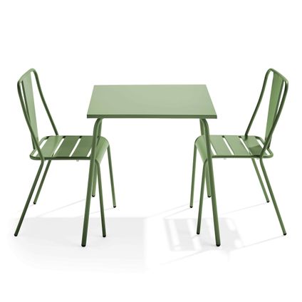Ensemble table de jardin carrée Oviala Palavas et 2 chaises bistrot vert cactus