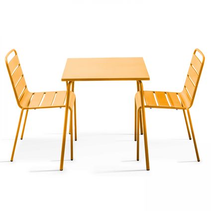 Oviala Palavas Set tuintafel en 2 gele stalen stoelen