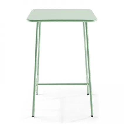 Oviala Palavas Set bartafel en 4 hoge stoelen van groen salie metaal 3