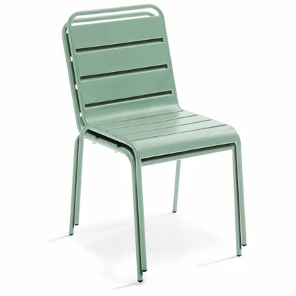 Oviala Palavas Vierkante tafelset met 4 groene saliegroene metalen stoelen 5