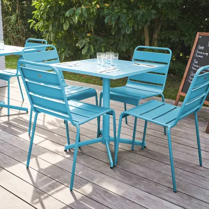 Oviala Palavas Set van een vierkante tuintafel en 4 blauwe stoelen 2