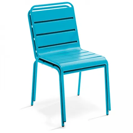 Oviala Palavas Set van een vierkante tuintafel en 4 blauwe stoelen 5