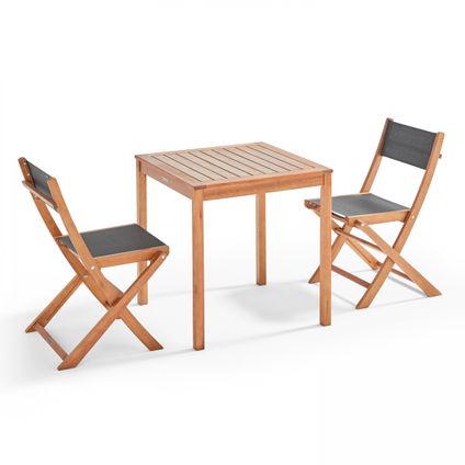 Ensemble table Oviala Sete et 2 chaises pliantes en textilène et eucalyptus noir