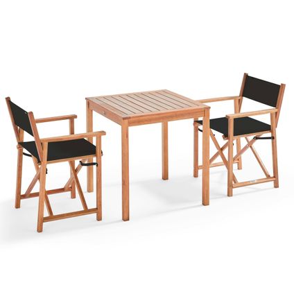 Table carrée en bois Oviala Sete et 2 chaises pliantes noir